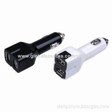Dual USB Ports Car Charger for iPhone, iPad, 5V 2.1A/1A Output, with Single Blue LED Power Indicator